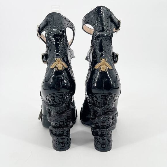 Gucci Black Patent Leather Queercore Dionysus Buckle Snake Heel Pumps EU 38 - Picture 10 of 15